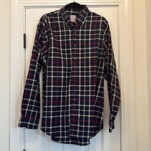 BROOKS BROTHERS Navy Plaid Cotton Button Down Shirt Sz. L